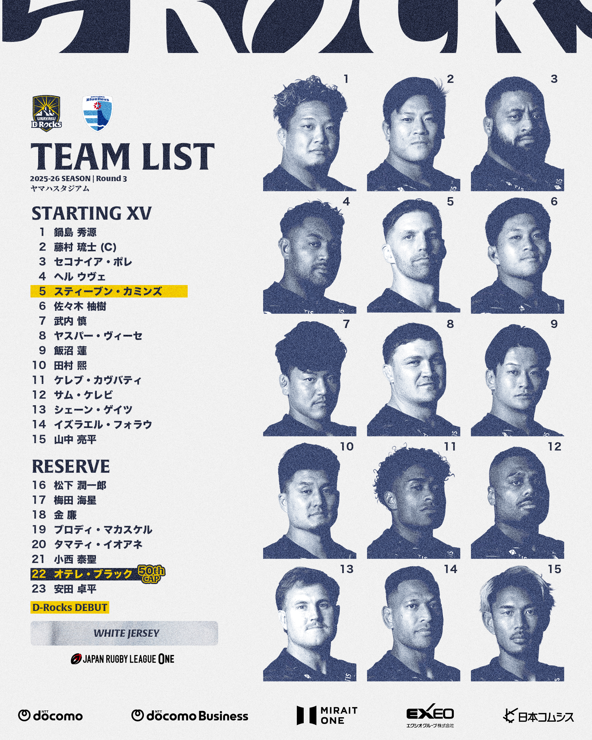 basu様(3弾　8メンバー) メンバー発表】NTT JAPAN RUGBY LEAGUE ONE 2025-26 DIVISION 1 第3節
